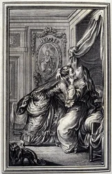 La Couturière - dans « Contes et nouvelles en vers » de Jean La Fontaine. 1776. Illustration de P.P. Choffard.