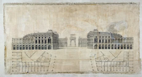 Architecture : Projet de Place Royale pour Marseille, perspective sur le port et plan au sol 1686