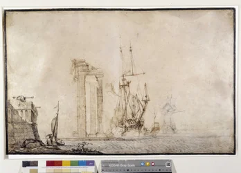 Navire contre une colonnade en ruine