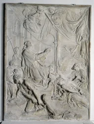 Bas-relief de la Peste de Milan - Saint Charles Borromée (San Carlo Borromeo) (1538-1584, Cardinal et Archevêque de Milan) priant
