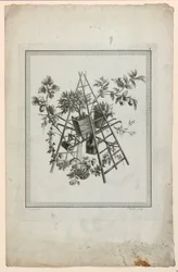 Trophée avec instruments de jardinage, Planche 2 de "Suite de différents Attributs, Trophées, et Groupes de fleurs," Suite II