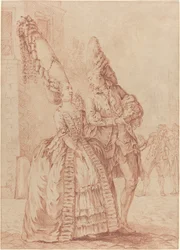 Une dame et un gentleman avec des coiffes exagérées