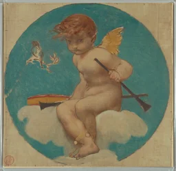 Étude pour un médaillon avec putto tenant des attributs de la musique