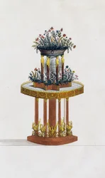 Support de fleurs en acajou et bronze, planche 287, illustration de Collection de meubles et objets de goût