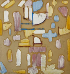 Composition avec rose, bleu, jaune et blanc (façade d