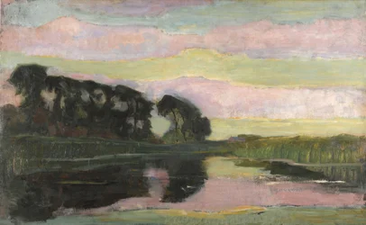 Paysage fluvial avec ciel rose et vert-jaune, vers 1907-1908