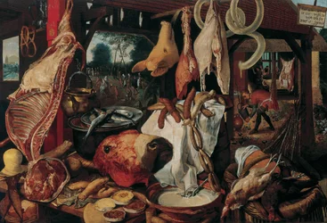 Nature morte avec viande et la Sainte Famille