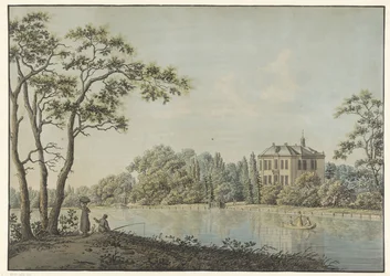 Vue sur la maison Over Holland avec pavillon de thé sur la Vecht à Nieuwersluis