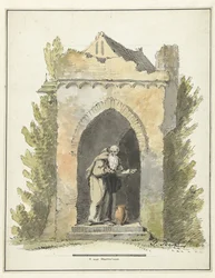 Ermite devant une chapelle en pierre