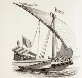 Galère pontificale avec voiles, rames et artillerie lourde, vers 1808