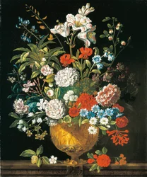 Juillet, des Douze Mois de Fleurs, un calendrier floral de natures mortes
