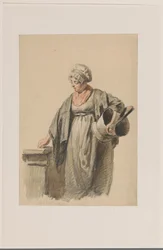 Femme debout avec un seau sous le bras