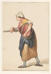 Femme debout avec un seau sous le bras