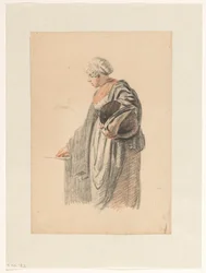 Femme debout avec un seau sous le bras