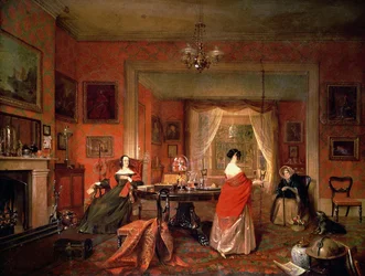 Trois dames dans un intérieur de salon