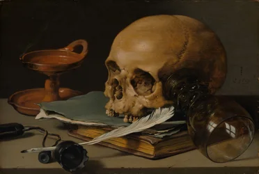 Nature morte avec un crâne et une plume à écrire, 1628