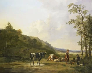 Paysage avec des bergers et du bétail