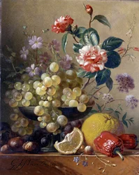 Nature morte de fruits, legumes et fleurs