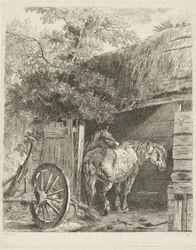 Deux chevaux dans une grange