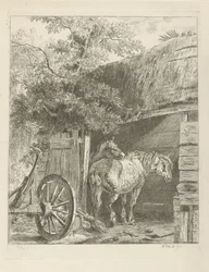 Deux chevaux dans une grange