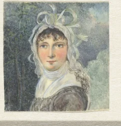 Portrait de femme avec un bonnet à rubans