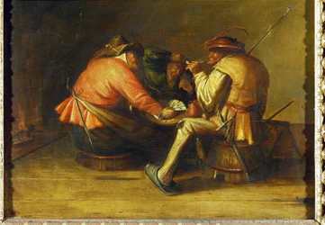 Joueurs de cartes (huile sur bois)