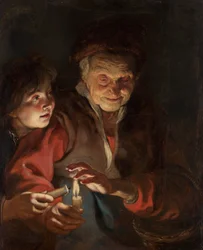 Vieille femme et garçon avec des bougies, vers 1616-1617
