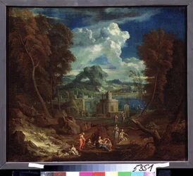Paysage avec des nymphes se baignant