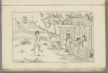 Paysage avec une dame chinoise (Nouvelles inventions chinoises, dessinées avec grand soin et publiées par P: Schenk Jun, premier volume)
