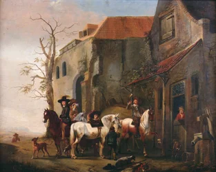 Cavaliers et chevaux à la porte d