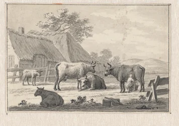 Cour de ferme avec une laitière