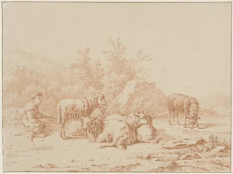 Paysage avec berger et son troupeau
