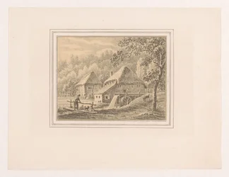 Paysage avec un moulin à eau et une grange