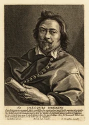Portrait de Jacques Jordaens, peintre, dessinateur et designer de tapisseries flamand connu pour ses peintures historiques, scènes de genre et portraits