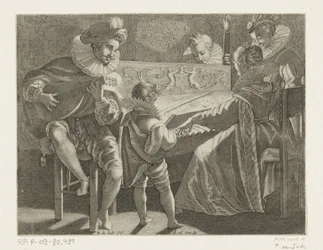 Groupe de musiciens à la lumière de la torche, vers 1600