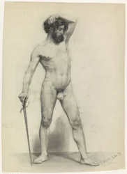 Nu masculin debout avec épée, vers la droite