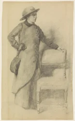 Dame debout avec chapeau et manteau