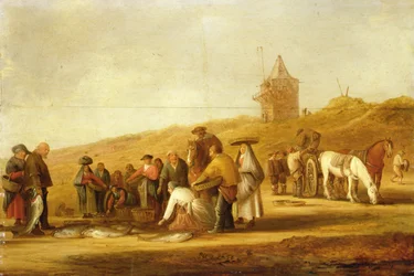 Pêcheurs vendant leur prise sur la plage