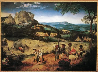 La récolte de foin de la série de six tableaux Les saisons (huile sur bois de chêne)