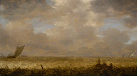Une mer peu profonde avec des bateaux de pêche, c.1640
