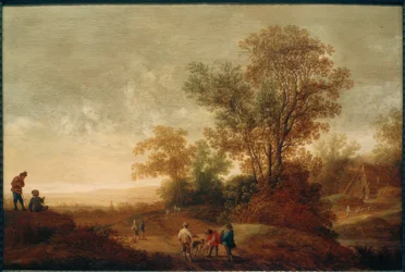 Paysage fluvial avec chasseurs