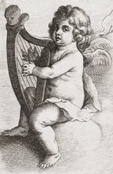 Un ange enfant jouant de la harpe