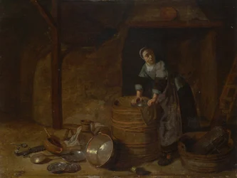 Une femme récurant un pot, vers 1650-1660