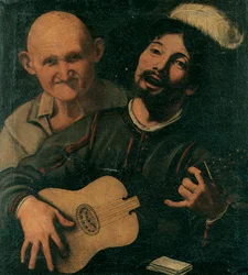 Un joueur de guitare et un vieil homme assistant