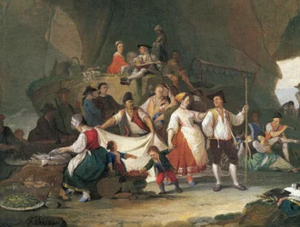 Petit déjeuner au bord de la mer, par Pietro Fabbris (1740-1792) (détail)