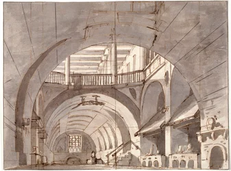 Décor de scène pour une pièce de théâtre, années 1800