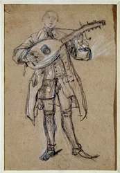 Un guitariste (joueur de guitare) Dessin de Pietro Longhi (1702-1785) Venise, Musée Correr