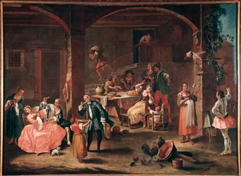 La merenda in campagna (Le goûter à la campagne). Peinture de Pietro Longhi (1702-1785) vers 1750. Venise, Ca