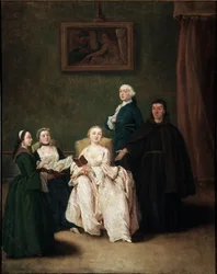 Visite du moine à la famille aristocratique