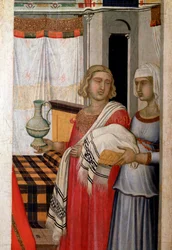 Naissance de la Vierge (détail des sages-femmes avec la parturiente)